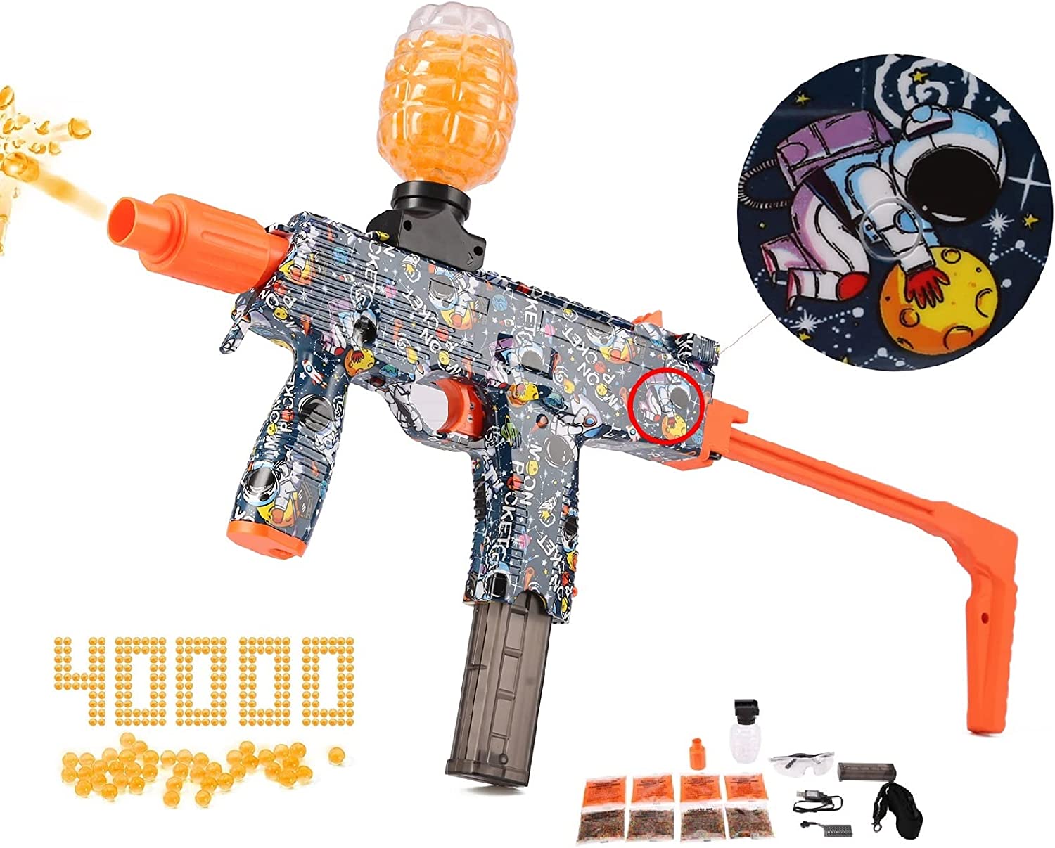 Jagger Funn Pistola de juguete MP9 con anteojos, 40000 abalorio de agua