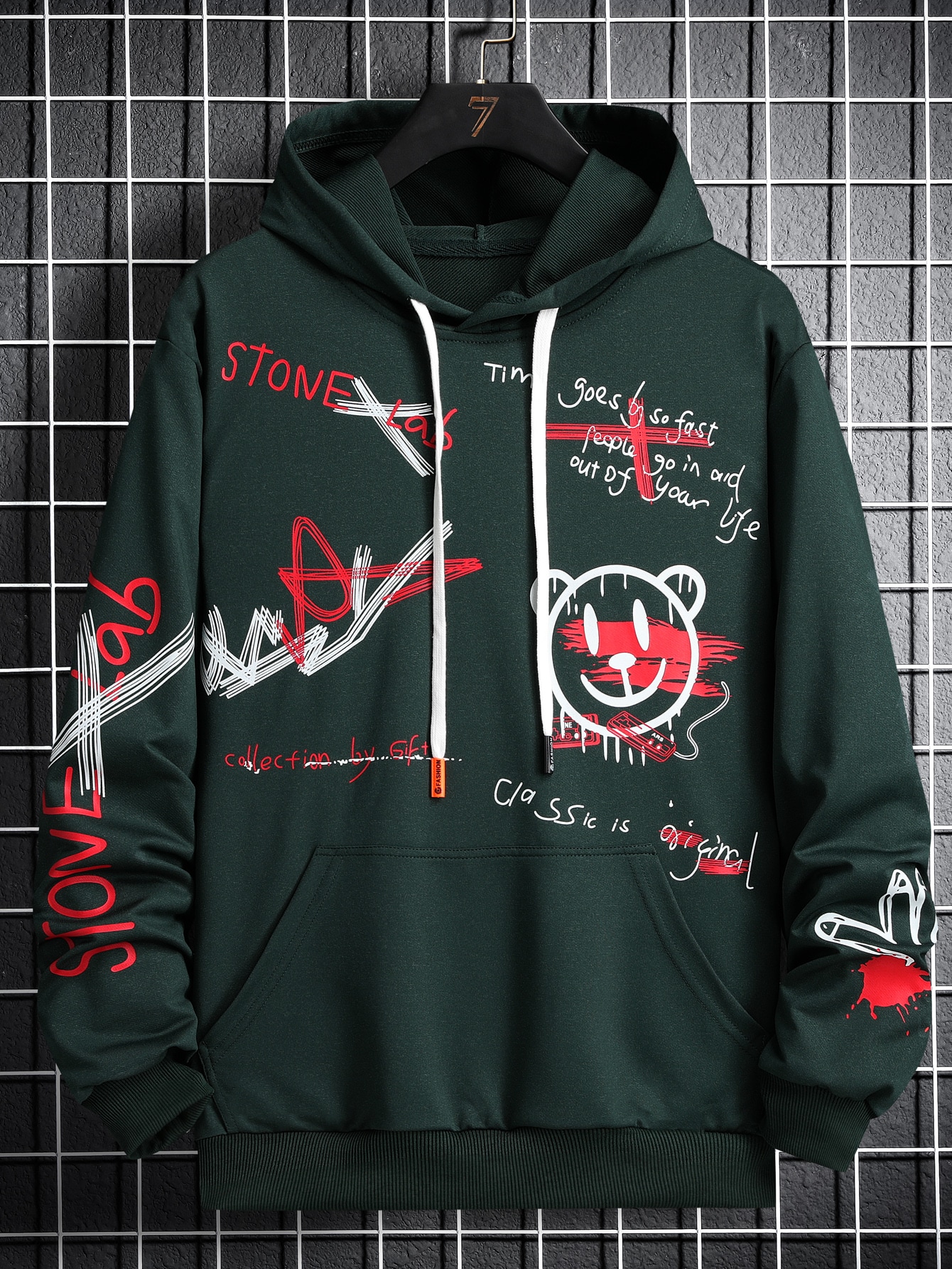 Sudaderos Marca shein con estampado de grafiti color verde oscuro
