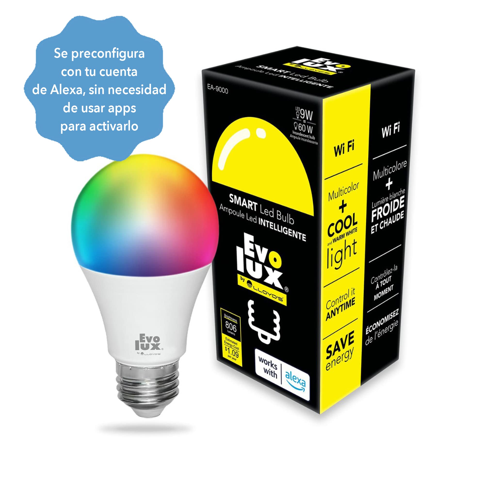 Foco LED Inteligente Evolux by Lloyd's WiFi A19 configuración automática