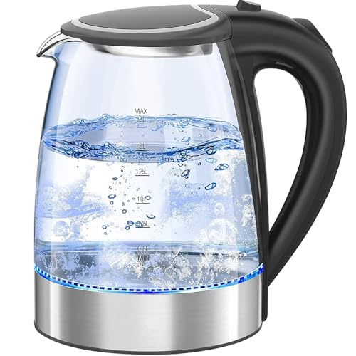 NICLY Hervidor de Agua Eléctrico de 1.8 Litros con Jarra de Vidrio y Luz LED, Ap