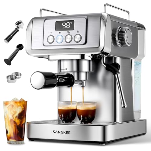 Cafetera Espresso, Máquina de café Acero Inoxidable con Espumador de Leche, Cont