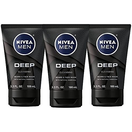 NIVEA Men DEEP Cleansing Beard & Face Wash - With Natural Charcoal to Deeply Cle