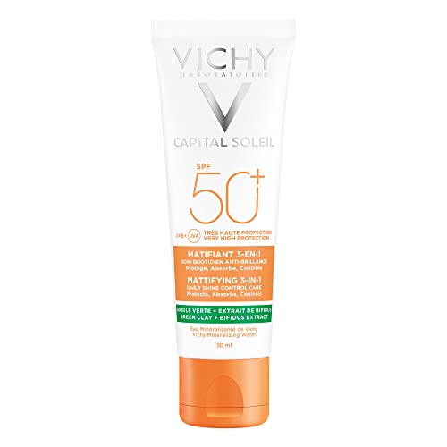 Vichy Capital Soleil Matificante - Protector solar FPS 50+ de rostro, purifica l