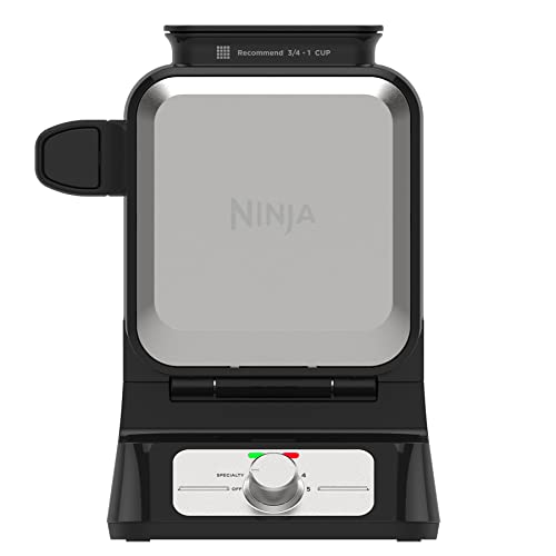 Ninja BW1001 NeverStick PRO Belgian Waffle Maker, diseño vertical, 5 ajustes de 