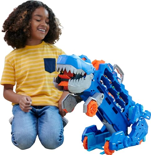 Hot Wheels City Pista de Juguete Súper Remolque de T-Rex para niños de 4 años en
