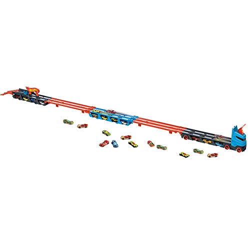 Hot Wheels City, Remolque de Carreras, Pista de Juguete, con 3 Vehículos a Escal