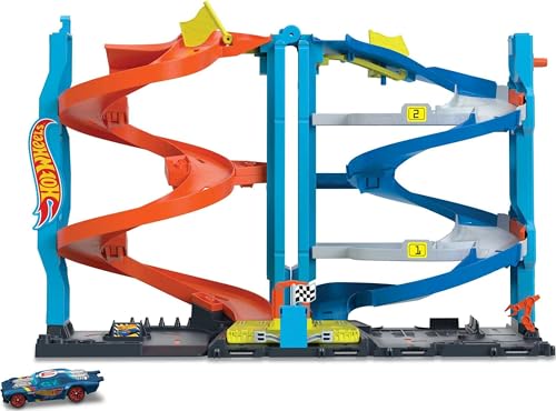 Hot Wheels City Pista de Juguete Torre de Carreras con Doble Altura Incluye 1 ve