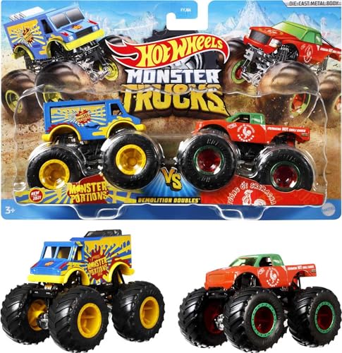Hot Wheels Monster Trucks, Monster Trucks 2-Pack Surtido Escala 1:64, Vehículos,