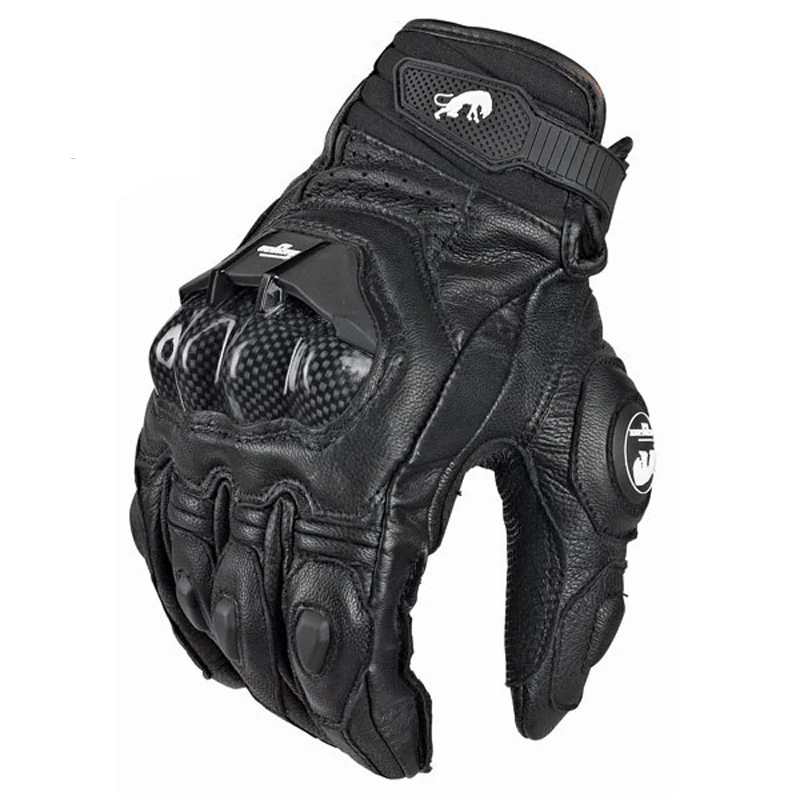 Guantes de moto de cuero genuino para hombre, guantes de carreras, color negro y