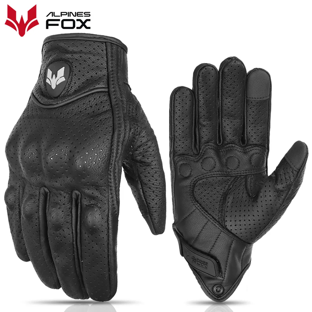 Guantes de moto de cuero Vintage con poros para hombre , resistentes al desgaste