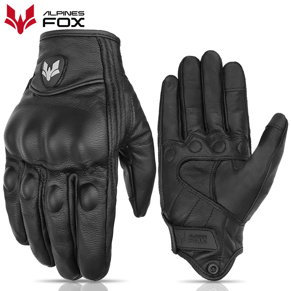 Guantes de moto de cuero Vintage para hombre liso, resistentes al desgaste, pant