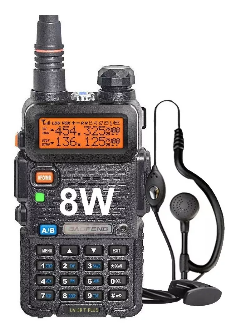 Handy Baofeng Uv5r 8w Bibanda Radio Walkie Talkie Vhf Uhf + Auricular Manos Libr