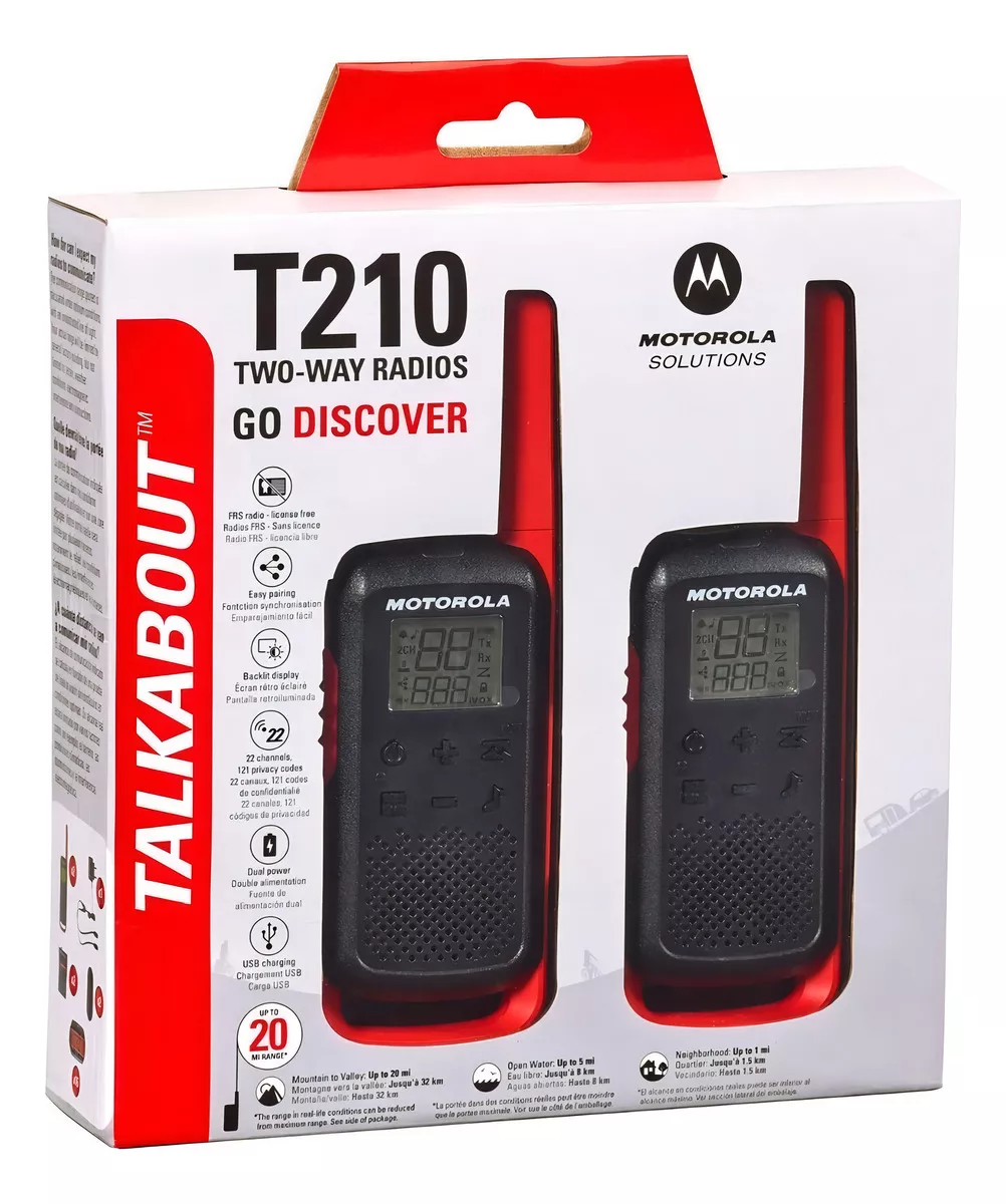 Walkie-talkie Motorola Talkabout T210 de 2 radios y frecuencia GMRS/FRS - negro 