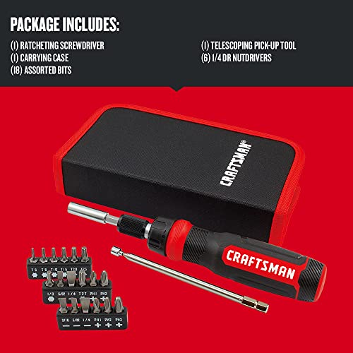 CRAFTSMAN - Destornillador de carraca, juego multibits, 26 piezas (CMHT68001)