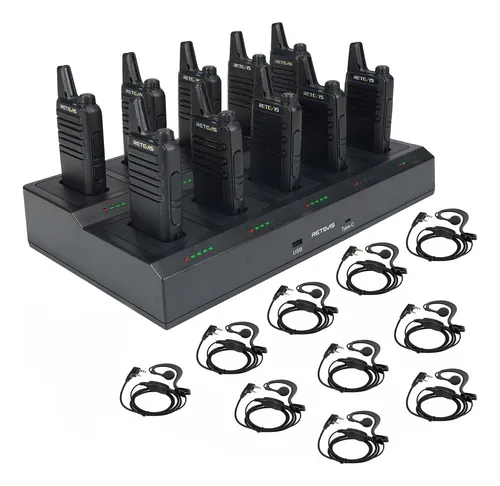 Walkie Talkie Largo Alcance Con Cargador De 10 Vías Retevis
