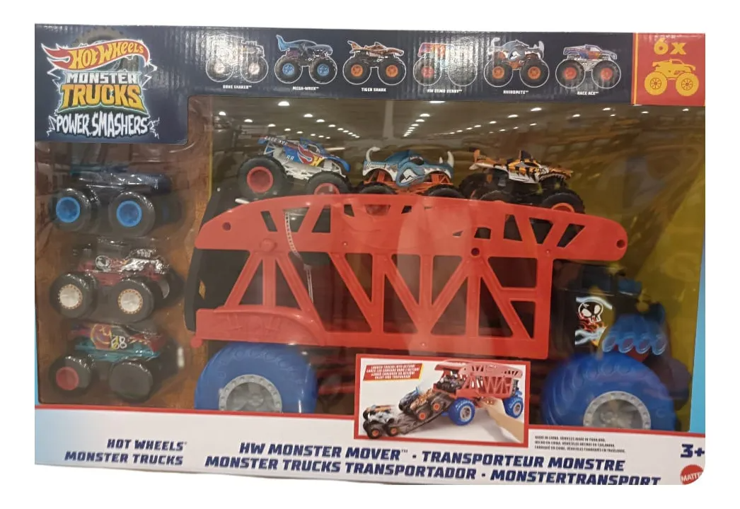 Transportador Monster Trucks Con 6 Vehiculos Power Smashers Color Multicolor