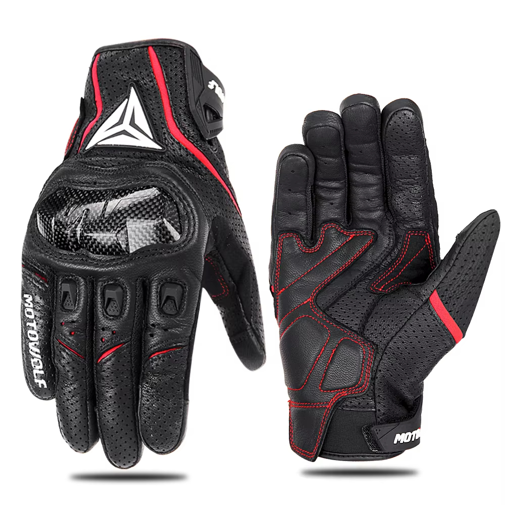 Guantes motowolf  de cuero ROJO