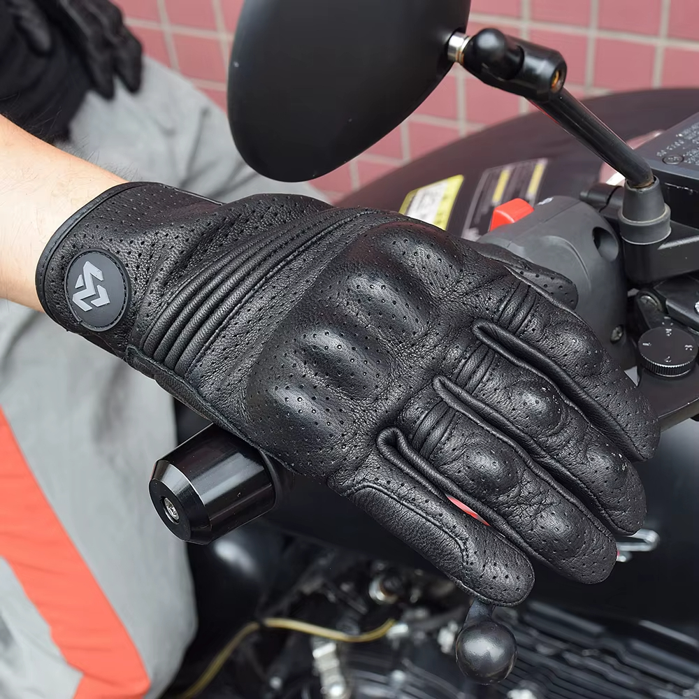 Guantes de cuero auténtico para motocicleta