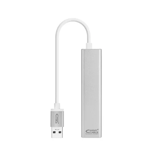 Adaptador hub usb tipo a 3.0 a ethernet gigabit+3xusb nanocable 0.15m plata