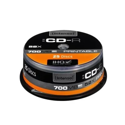 Tarrina de cd - r virgenes intenso printable 700mb 52x 25 unidades