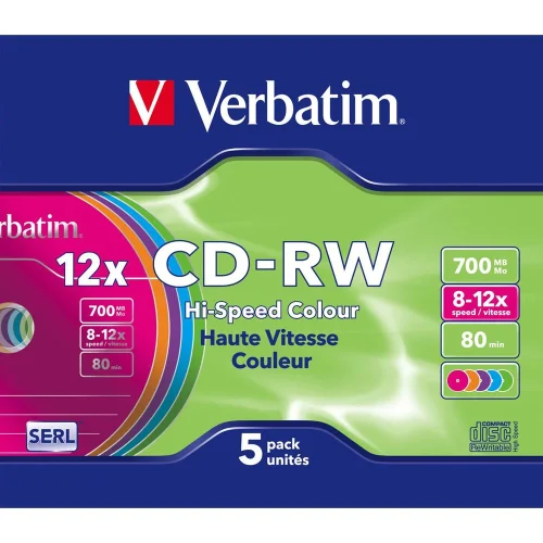 Verbatim cd - rw 700mb 8x - 10x tarrina 5 unidades slim colores