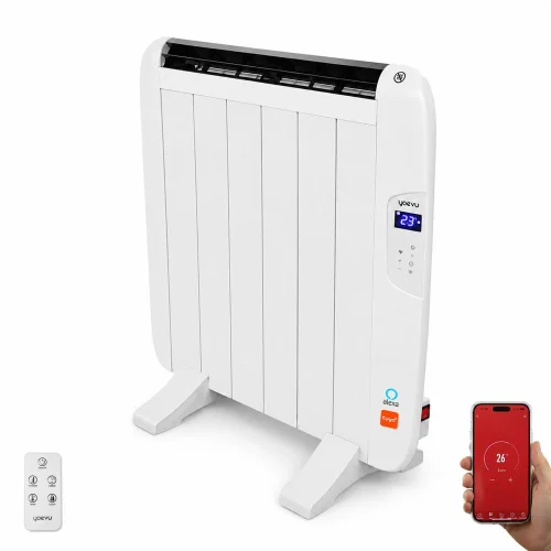 Yoevu - radiador eléctrico bajo consumo - 4 elementos - 900 w - temporizador - programable - mando a distancia - pantalla lcd - app control wifi - compatible con alexa - apto pared o pie - aluminio - blanco