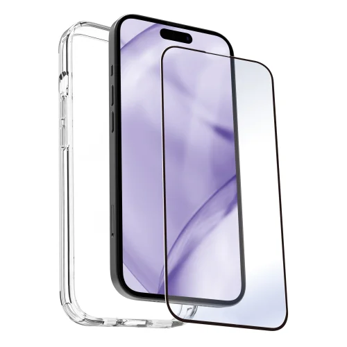 Carcasa myway para apple iphone 15 pro max transparente + protector pantalla cristal templado
