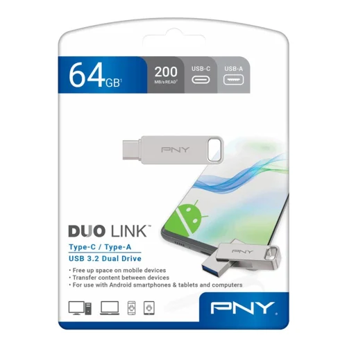 Memoria usb 3.2 - usb tipo c pny duo link 64gb