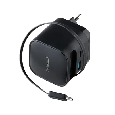 Cargador de pared intenso 65w gan w65acic retractil negro