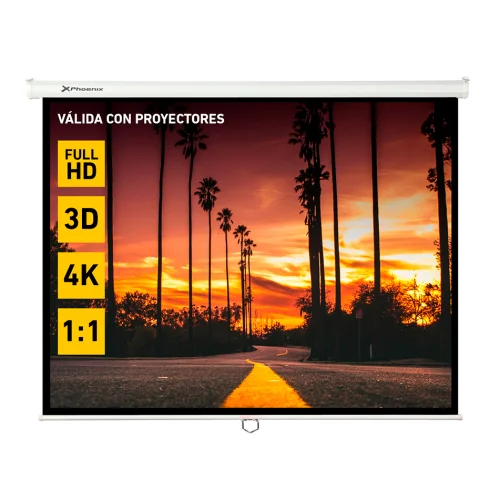 Pantalla manual videoproyector pared y techo phoenix 80´´ 1.4m x 1.4m ratio 1:1 - 16:9 - 4:3 posicion ajustable - carcasa blanca - tela super resistente